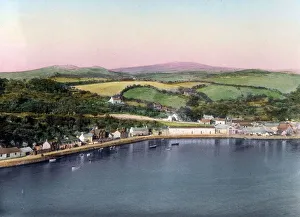 Aerial view of a coastal village, South Wales