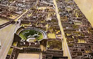 Aerial view of the excavated ruins of Pompeii, Italy
