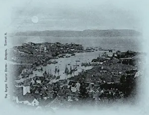 Aerial view of the harbour, Bergen, Norway