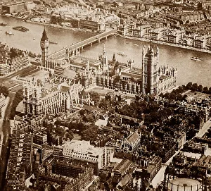 Aerial view of Houses of Parliament, London, in the 1920s