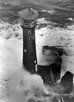 Lighthouse Prints: Aerial view of Longships Lighthouse, off Lands End, Cornwall