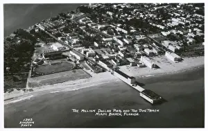 Miami Prints: Aerial view of pier and beach, Miami, Florida, USA