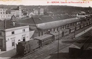 Gerona Prints: Aerial view of railway station, Girona, Catalonia, Spain