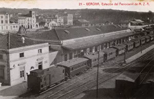 Aerial view of railway station, Girona, Catalonia, Spain