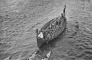 Aerial view of a reconstructed Viking longboat