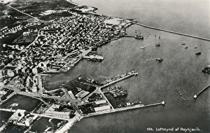 Aerial view of Reykjavik and harbour, Iceland