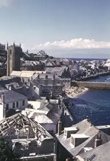 Heinz Prints: Aerial view of a seaside town, Cornwall