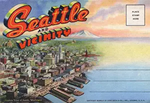Seattle Prints: Aerial view of Seattle, Washington, USA