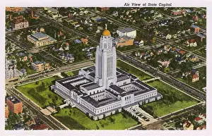 Dome Prints: Aerial view of State Capitol, Lincoln, Nebraska, USA