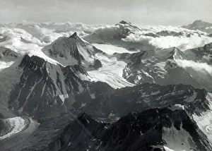 Aerial view of the Swiss Alps with Mont Blanc