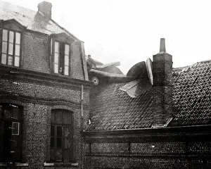 Aeroplane which landed on a house, France, WW1