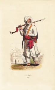 19thcentury Prints: Afghan soldier wearing turban, shalwar tunic