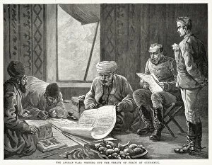 Afghans Gallery: Afghan War: writing out the treaty of peace, 1879