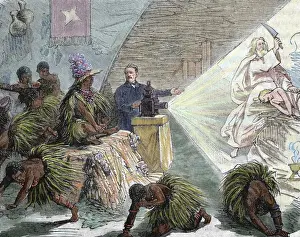 Frightened Prints: Africa. European settler instructing the natives by Magic L