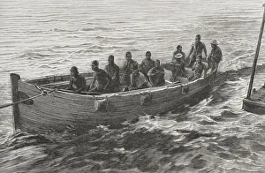 Towed Prints: Africa. Pilot-boat in tow of a steamship, on the Congo River