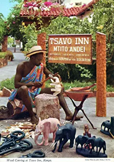 Guesthouse Prints: Africa - Wood Carving at Tsavo Inn, Kenya