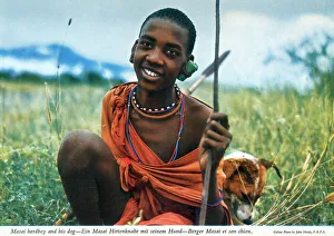 Pastoral Prints: Africa - Young Masai herdboy and his pet dog