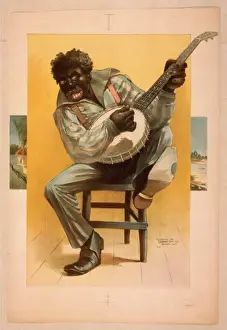 Banjo Prints: African American, seated, playing banjo