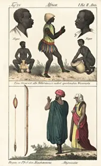 African costumes: griot musicians, dancer, and Abyssinians
