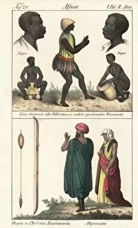 Abyssinian Gallery: African costumes: griot musicians, dancer, and Abyssinians