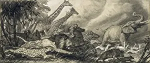 Fleeing Prints: African mammals fleeing from the jungle
