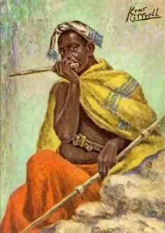 African Tribesman playing Flute