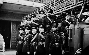 AFS squad photograph on a turntable ladder