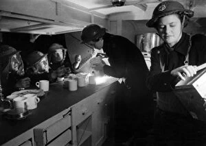Thirsty Collection: AFS women working in mobile kitchen, WW2