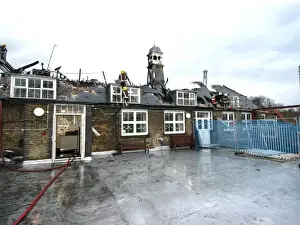 London Fire Brigade Prints: The aftermath of a fire at a school, Bermondsey