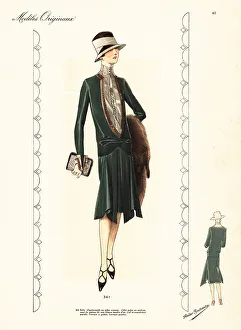 Afternoon dress and jacket of green crepe roma