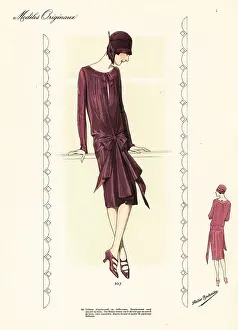 Haute Couture Prints: Afternoon dress of purple faille-satin with matching cloche hat