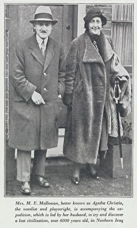 Rebels Collection: Agatha Christie and husband, reportage photograph on doorstep. From an article, Up the Rebels