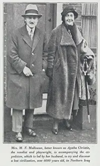 Civilisation Prints: Agatha Christie and husband, reportage photograph on doorstep