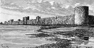 1850s Prints: Aigues-mortes, France - Medieval ramparts
