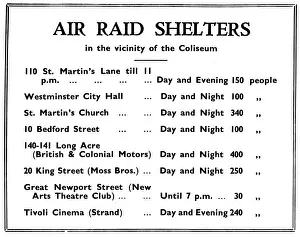 Notice Prints: Air Raid Shelters in the vicinity of The Coliseum, London