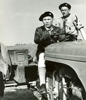 Air Scouts on a tractor