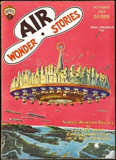 Edmond Prints: Air Wonder Stories scifi magazine cover - CITIES IN THE SKY