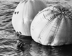 Seas Prints: Airbags used to raise fishing trawler, Newlyn, Cornwall