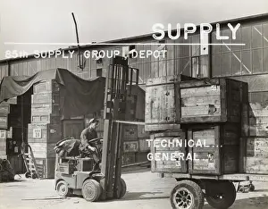 Erding Prints: Airman Driving a Fork-Lift Truck with Wooden Crates Duri?