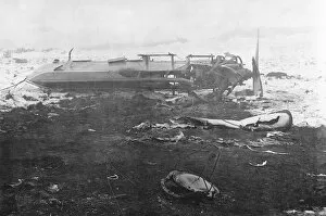 Airships Gallery: Airship Crash Site with Wreckage in a Field with Snow