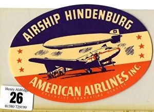 Airlines Collection: Airship Hindenburg, American Airlines, luggage label