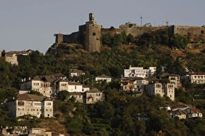 Images Dated 9th August 2007: Albania. Gjirokaster. Castle, clock tower and tower houses