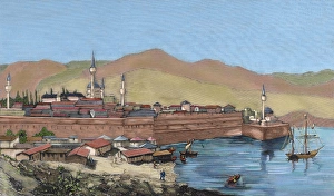 Espanola Gallery: Albania. Yanina. Panorama. Engraving. 19th century. Colored