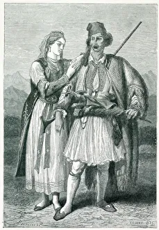 Balkans Prints: An Albanian couple in traditional dress Date: 1875