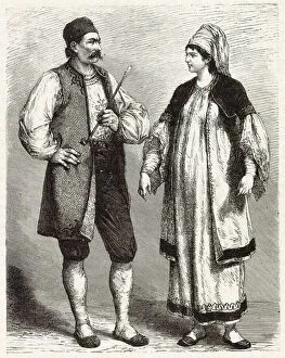 Albania Gallery: An Albanian couple in traditional dress Date: circa 1870