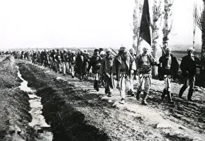Albanian volunteers marching, Serbia, WW1