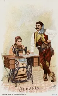 Albania Prints: Albanians using a Singer Sewing Machine