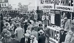 Alf Prince, bookmaker - stand at Epsom racecourse. Date: 1937