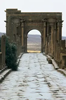 Marciana Prints: Algeria. Timgad. Roman causeway and Trajans Arch