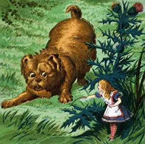Lewis Prints: Alice in Wonderland, Alice and a large puppy